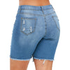Plus Size Ripped Raw Hem Denim Bermuda Shorts