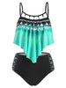 Leaf Print Flounce Cami High Waisted Tankini Swimwear