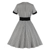 Vintage Plaid Women Dress Sweetheart Neck Short Sleeve High Waist Big Hem