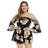 Plus Size Women Romper Sexy Off The Shoulder Bell Sleeve Floral Jumpsuit