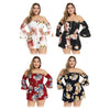 Plus Size Women Romper Sexy Off The Shoulder Bell Sleeve Floral Jumpsuit
