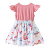 AA0007 Girls Stripe Butterfly Printed Round Collar Short Sleeve Dress