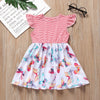AA0007 Girls Stripe Butterfly Printed Round Collar Short Sleeve Dress