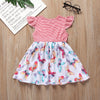 AA0007 Girls Stripe Butterfly Printed Round Collar Short Sleeve Dress