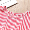 AA0007 Girls Stripe Butterfly Printed Round Collar Short Sleeve Dress