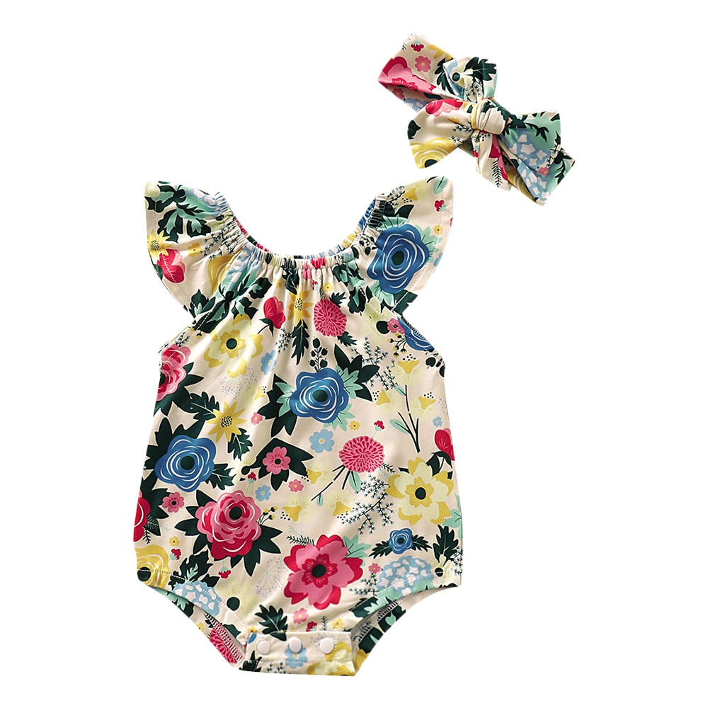 Baby Romper Jumpsuit Floral Print Short Sleeve Two-piece Suit