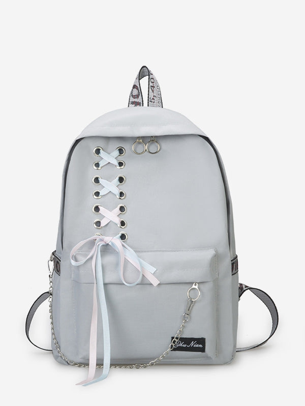 Canvas Lace-up Bowknot Backpack