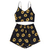 Women Two-piece Suit Sunflower Print Spaghetti Strap Knotted Crop Top Shorts