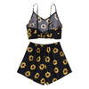 Women Two-piece Suit Sunflower Print Spaghetti Strap Knotted Crop Top Shorts