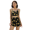 Women Two-piece Suit Sunflower Print Spaghetti Strap Knotted Crop Top Shorts