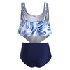 Leaf Print Flounce High Waisted Tankini Swimsuit for Summer