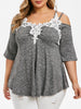Plus Size Cold Shoulder Lace Crochet Empire Waist T-shirt