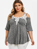 Plus Size Cold Shoulder Lace Crochet Empire Waist T-shirt