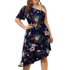 Plus Size Floral Print Flounced Asymmetrical Dress