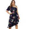Plus Size Floral Print Flounced Asymmetrical Dress