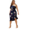 Plus Size Floral Print Flounced Asymmetrical Dress