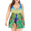 Plus Size Peacock Print Slit Swimwear