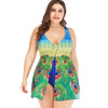Plus Size Peacock Print Slit Swimwear