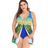 Plus Size Peacock Print Slit Swimwear