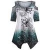 Plus Size Tribal Print Cold Shoulder Asymmetrical T-shirt