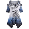 Plus Size Tribal Print Cold Shoulder Asymmetrical T-shirt