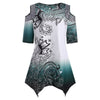 Plus Size Tribal Print Cold Shoulder Asymmetrical T-shirt