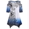 Plus Size Tribal Print Cold Shoulder Asymmetrical T-shirt