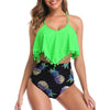 Pineapple Print Fringe High Waist Overlay Neon Tankini Swimwear