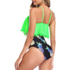 Pineapple Print Fringe High Waist Overlay Neon Tankini Swimwear