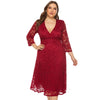 Plus Size Lace Dress V Neck Comfortable Fabric 3/4 Length Sleeve Big Hem for Summer