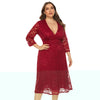 Plus Size Lace Dress V Neck Comfortable Fabric 3/4 Length Sleeve Big Hem for Summer