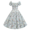Vintage Floral A-line Dress Square Neck Puff Sleeve
