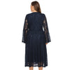 Plus Size Women Dress V Neck Hollow out Lace Flare Sleeve