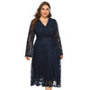 Plus Size Women Dress V Neck Hollow out Lace Flare Sleeve