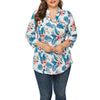 Plus Size Floral Plant Print Blouse V-neck Women Shirt