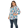 Plus Size Floral Plant Print Blouse V-neck Women Shirt