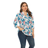 Plus Size Floral Plant Print Blouse V-neck Women Shirt