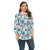 Plus Size Floral Plant Print Blouse V-neck Women Shirt