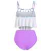 Feather Flounce Beading Embellished Tummy Control Tankini Swimwear