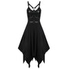 Faux Leather Panel Grommet Handkerchief Dress