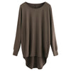 Women T-shirt Round Color Elastic Cuff Long Sleeves Solid Color Asymmetric Hem