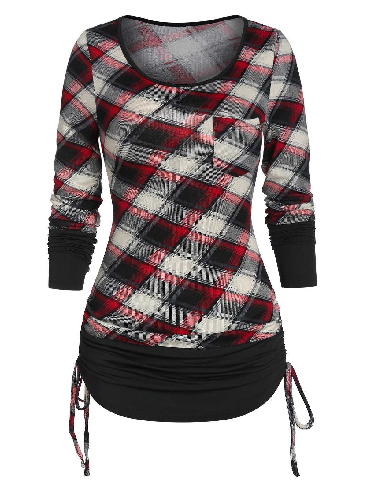 Checked Pocket Cinched T Shirt