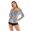 Snakeskin Print Off-shoulder Women Top Zipper Long Sleeve Blouse T-shirt