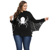 Plus Size Women Hoodie Halloween Spider Web Cosplay Costume Batwing Sleeve Top