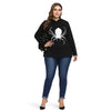 Plus Size Women Hoodie Halloween Spider Web Cosplay Costume Batwing Sleeve Top