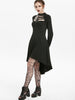 Embellished Faux Leather Insert Raglan Sleeve High Low Gothic Dress