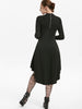 Embellished Faux Leather Insert Raglan Sleeve High Low Gothic Dress