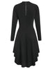 Embellished Faux Leather Insert Raglan Sleeve High Low Gothic Dress