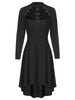 Embellished Faux Leather Insert Raglan Sleeve High Low Gothic Dress