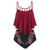 Floral Applique Flounce Tummy Control Tankini Swimwear